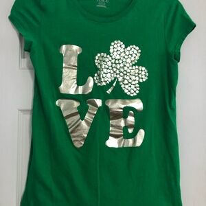 Children’s Place St. Patrick’s Day Green Gold Love Shirt Girls Size 14 XL.